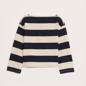 BR Striped Navy Boat Neck Relaxed Fit Cotton Top